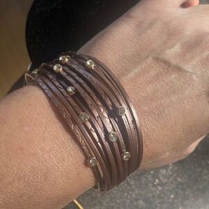 Elegant Brown Leather Bracelet with Crystal Accents